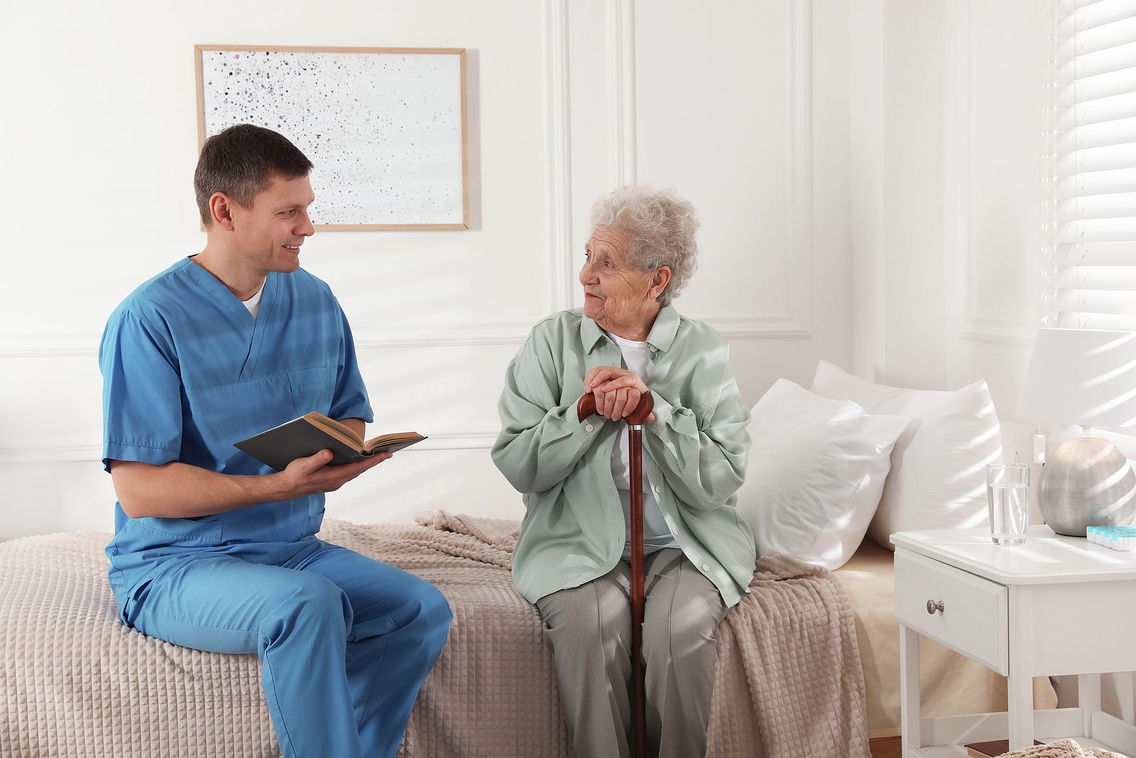 In-home care providers help establish healthy routines like reading.